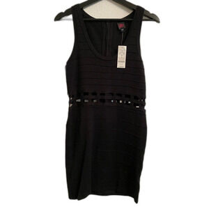 New 2B Bebe Sz L Black Cutout Mini Tank Dress Bodycon Glam Edgy Pencil Stretch